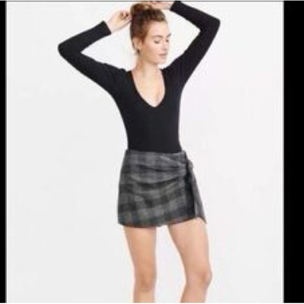 A&F Wrap Plaid menswear Tie Abercrombie & Fitch Grey black Skirt Skort preppy M - Picture 3 of 8